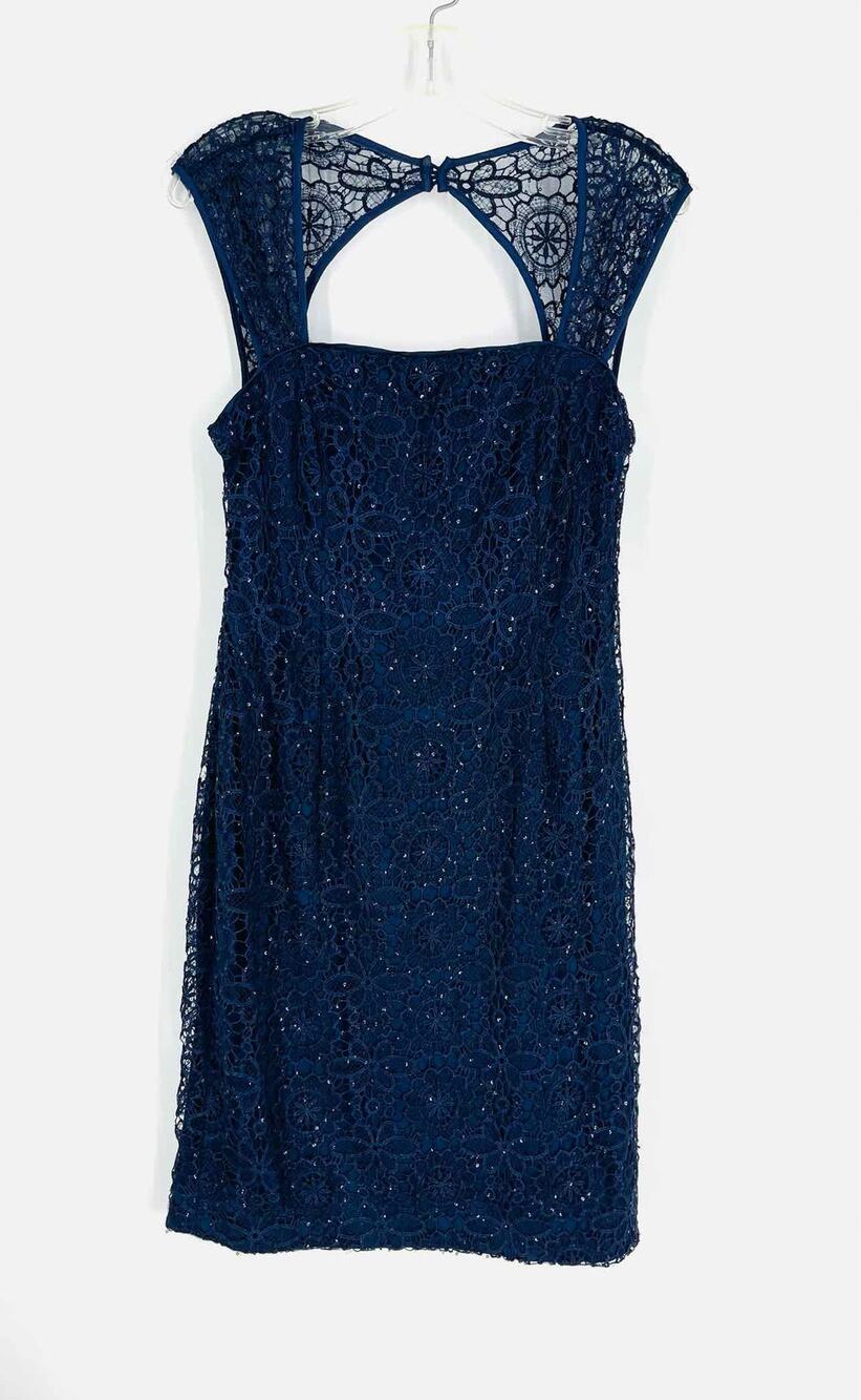 Adrianna Papell Size 14 Navy Lace Sequin Designer Dress